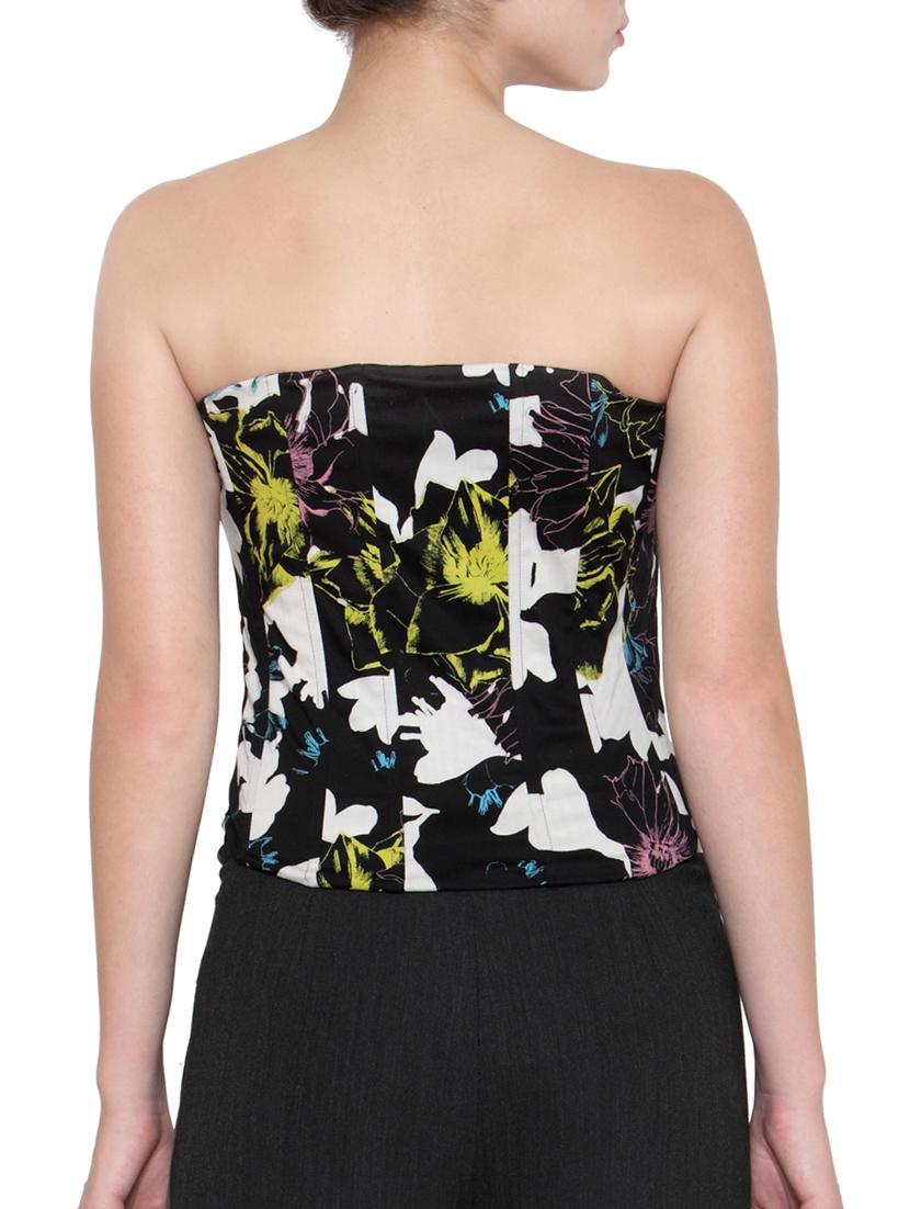 Black floral print viscose strapless top - 12449680 - Zoom Image - 3
