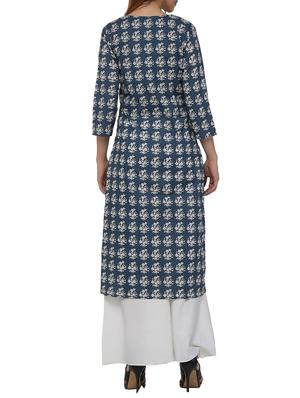 blue cotton high low kurta - 12453660 - Standard Image - 3