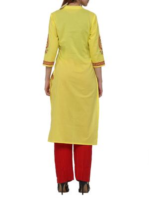 yellow cotton straight kurta - 12453665 - Standard Image - 3