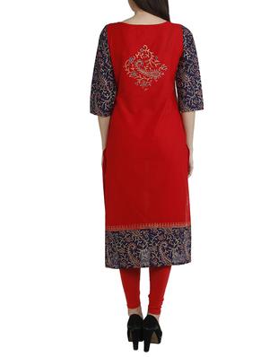 Red cotton regular kurta - 12455507 - Standard Image - 3