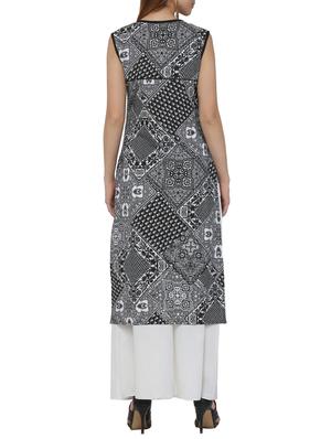 black crepe straight kurta - 12455912 - Standard Image - 3