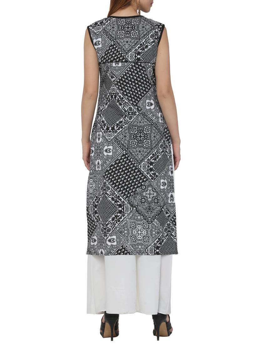 black crepe straight kurta - 12455912 - Zoom Image - 3