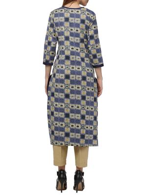 blue cotton blend straight kurta - 12455919 - Standard Image - 3