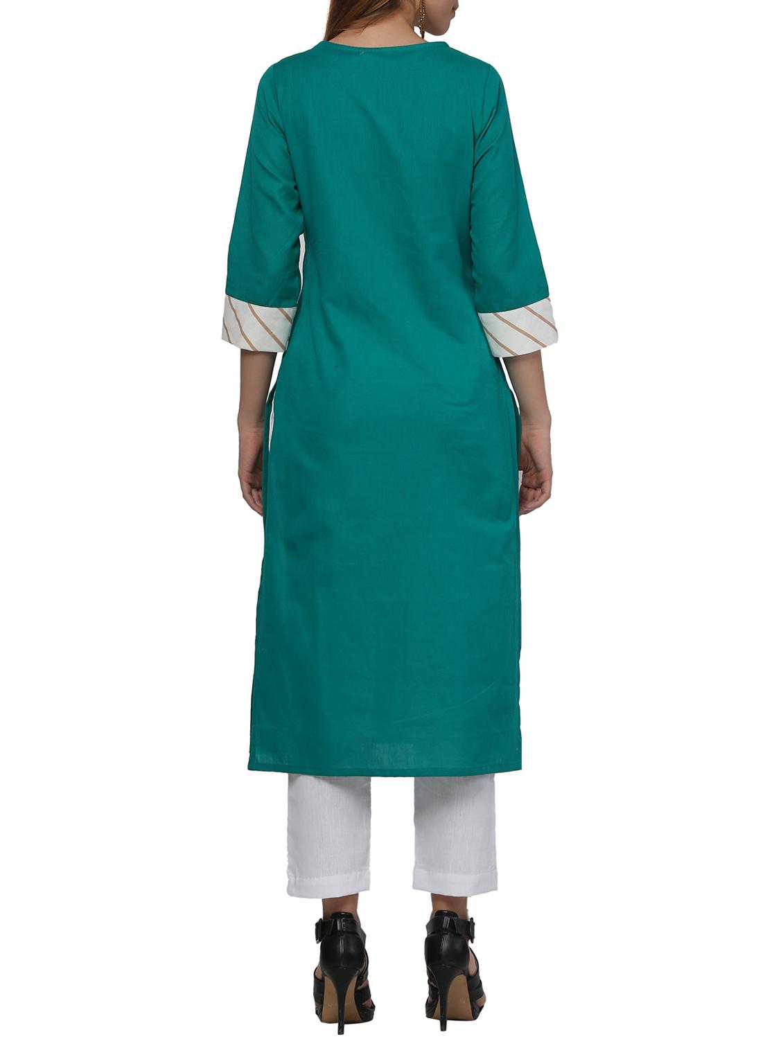 green cotton blend straight kurta - 12455924 - Zoom Image - 3