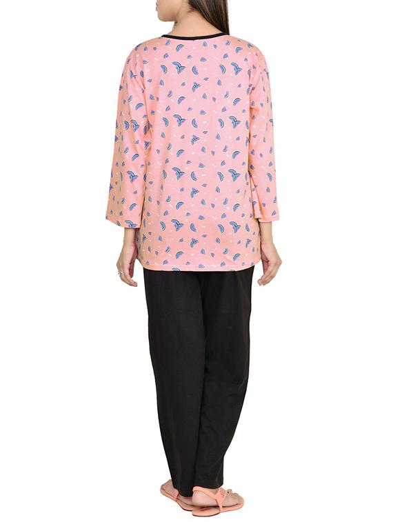 pink printed cotton pyjama set - 12457286 - Zoom Image - 3