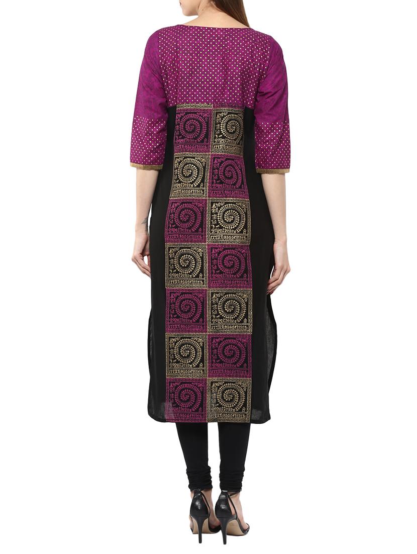 purple cotton long kurta - 12462633 - Zoom Image - 3