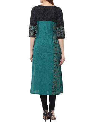 blue cotton straight kurta - 12462635 - Standard Image - 3