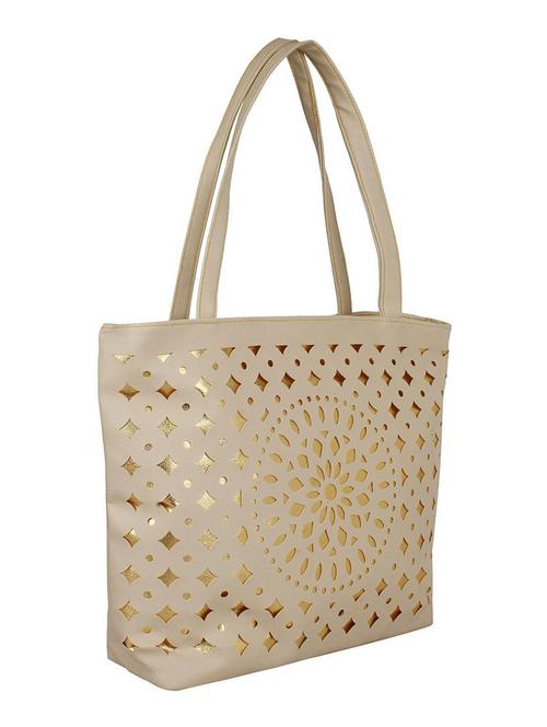beige synthetic leather cutwork handbag - 12470823 - Very Small Image - 1