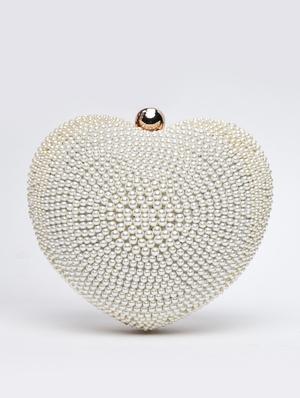 white pearl embellished heart-shaped clutch - 1247591 - Standard Image - 3