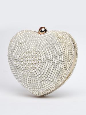 white pearl embellished heart-shaped clutch - 1247591 - Standard Image - 6