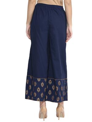 navy blue printed cotton palazzo - 12487231 - Standard Image - 3