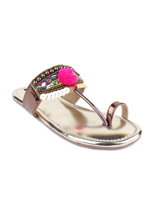copper pom poms one toe kolhapuri - 12495987 - Standard Image - 1