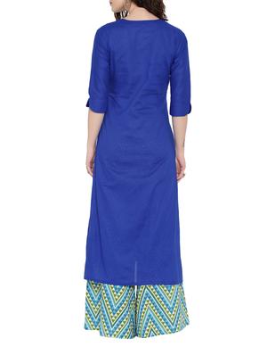 blue cotton long kurta - 12496409 - Standard Image - 3