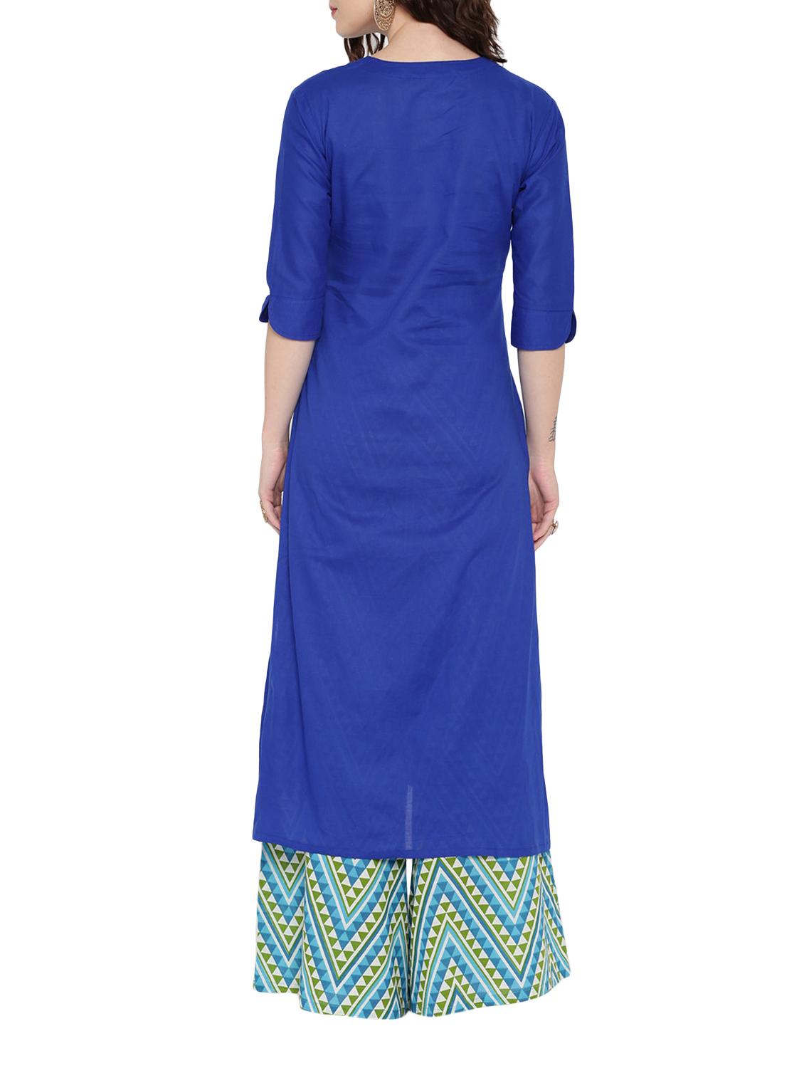 blue cotton long kurta - 12496409 - Zoom Image - 3