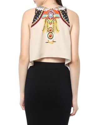 beige printed crepe crop top - 12512391 - Standard Image - 3