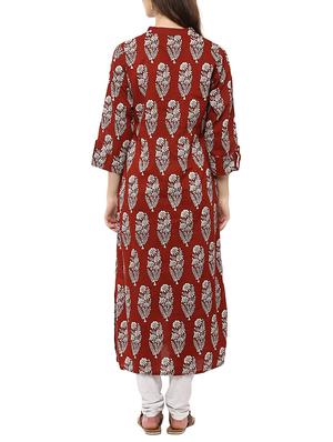 brown cotton printed straight kurta - 12512401 - Standard Image - 3
