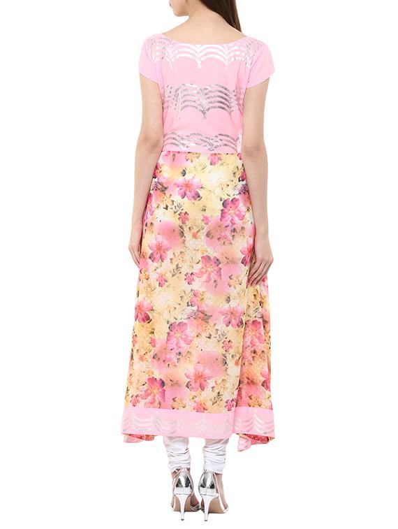 pink crepe flared kurta - 12524526 - Zoom Image - 3