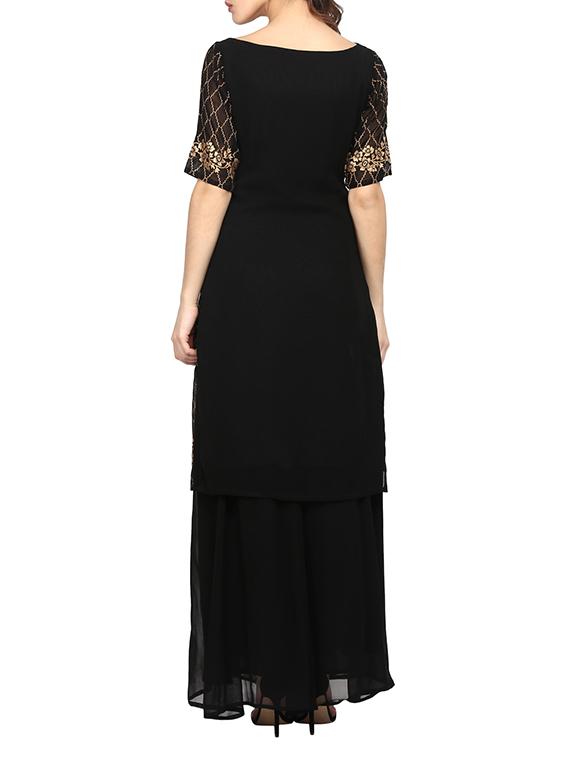 black georgette straight kurta - 12524538 - Zoom Image - 3