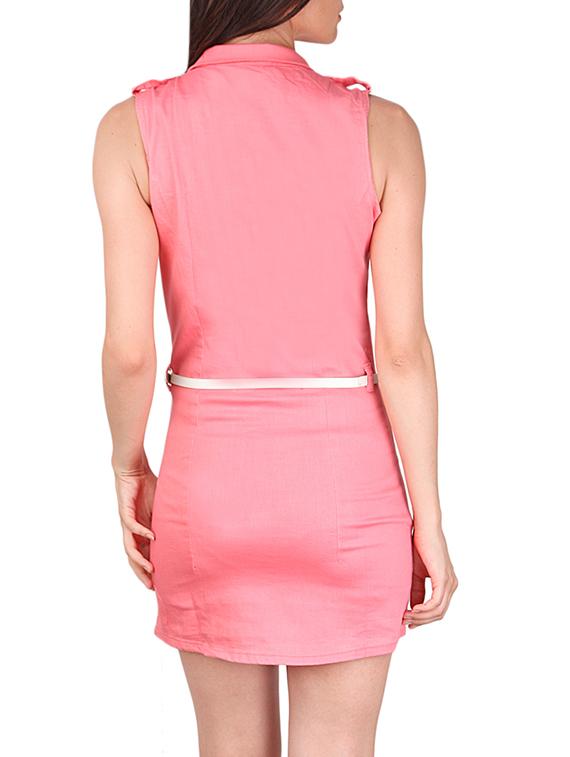 belted button detail sheath dress - 12558739 - Zoom Image - 3