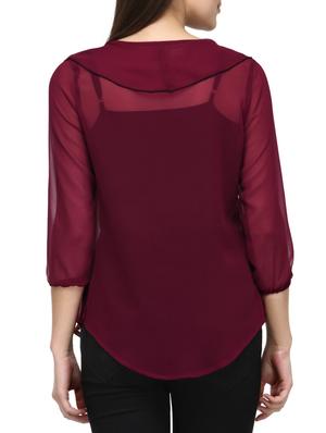 solid wine ruffle top - 12585809 - Standard Image - 3
