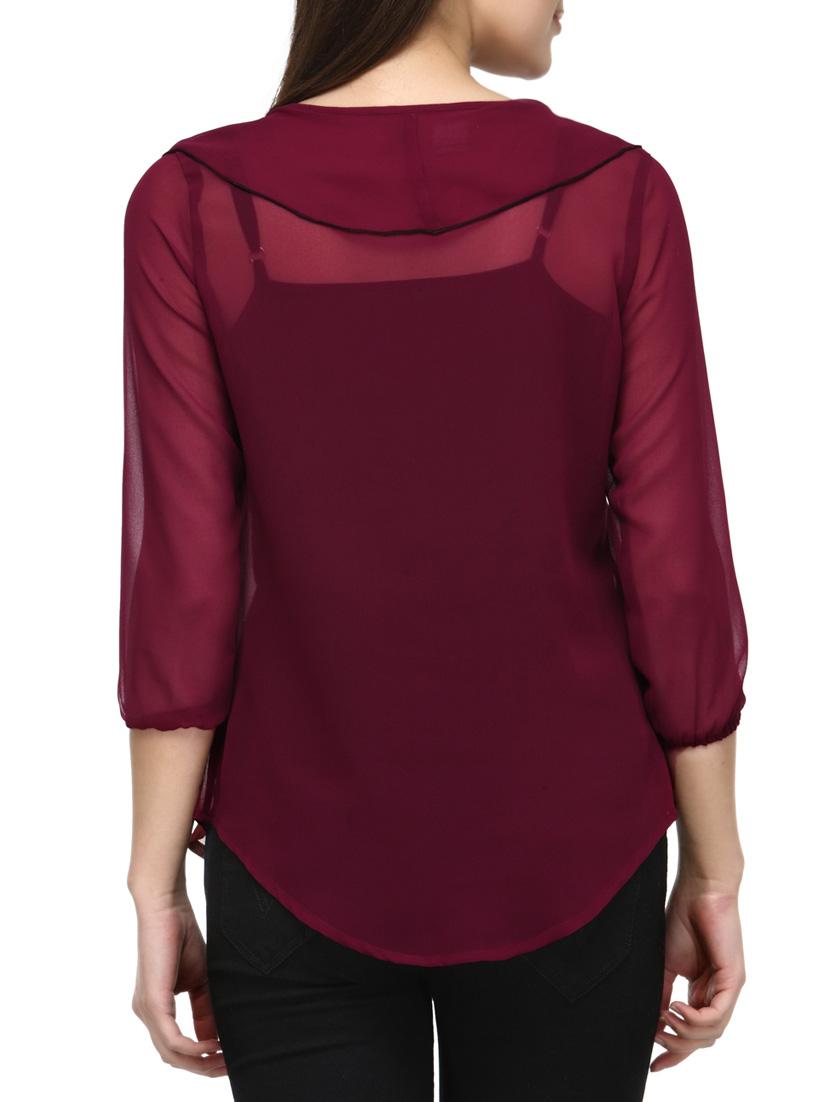 solid wine ruffle top - 12585809 - Zoom Image - 3