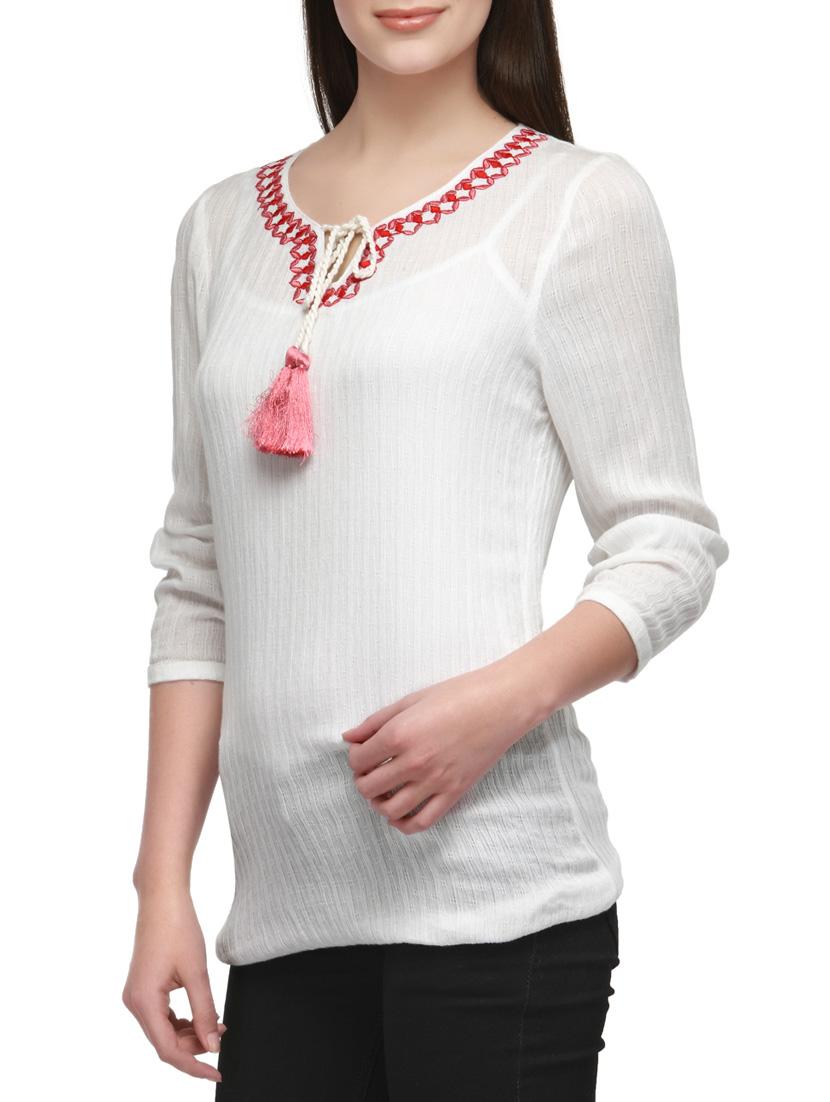 white viscose regular top - 12585814 - Zoom Image - 3