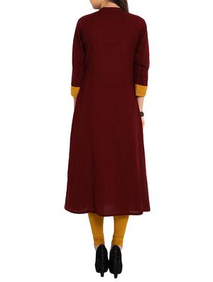 maroon a-line kurta - 12648387 - Standard Image - 3
