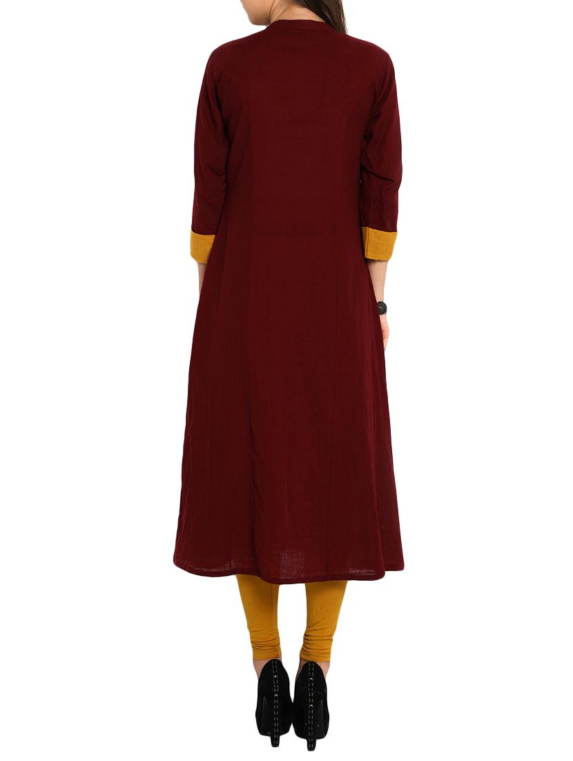 maroon a-line kurta - 12648387 - Zoom Image - 3