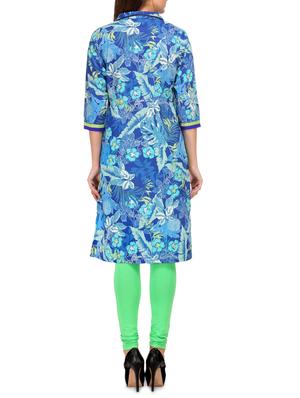blue cotton printed kurta - 1267428 - Standard Image - 3