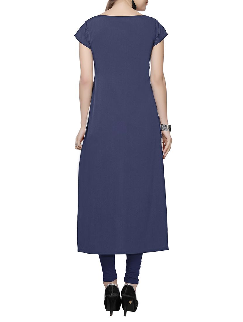 grey crepe long kurta - 12757156 - Zoom Image - 3