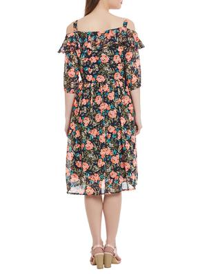 multicolored floral printed georgette dress - 12758381 - Standard Image - 3