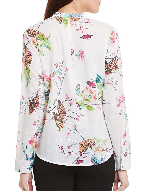 white floral printed cotton regular shirt - 12780093 - Zoom Image - 3