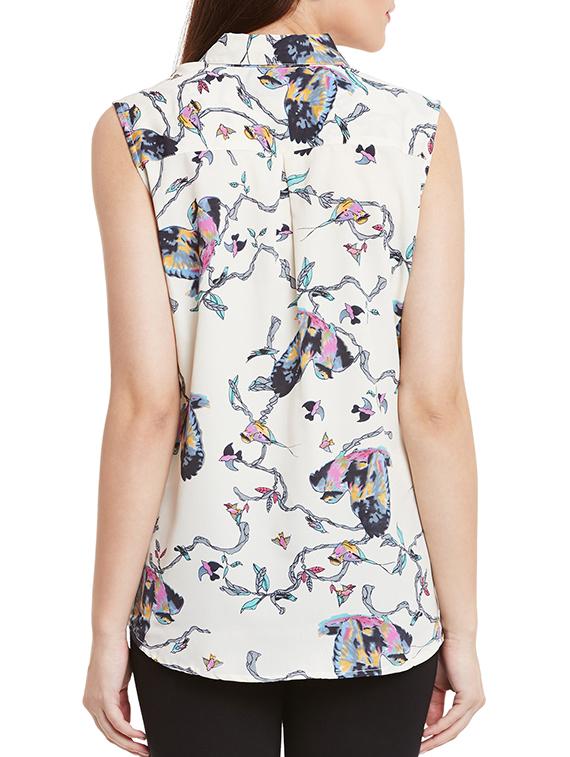 white printed crepe regular shirt - 12780094 - Zoom Image - 3