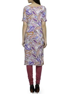 blue crepe straight printed kurta - 12780211 - Standard Image - 3