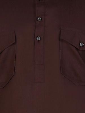 solid brown cotton pathani kurta - 12787171 - Standard Image - 3