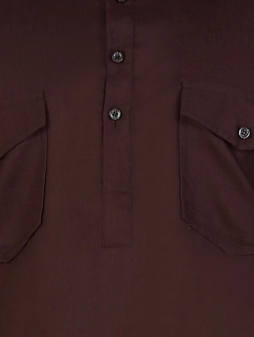 solid brown cotton pathani kurta - 12787171 - Zoom Image - 3