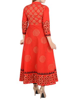 red cotton printed flared kurta - 12787533 - Standard Image - 3