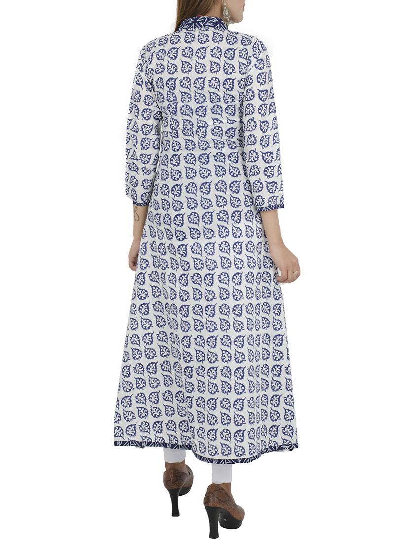 blue cotton a-line kurta - 12787536 - Zoom Image - 3