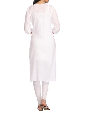 White chikankari embroidered cotton kurta - 12788690 - Standard Image - 3
