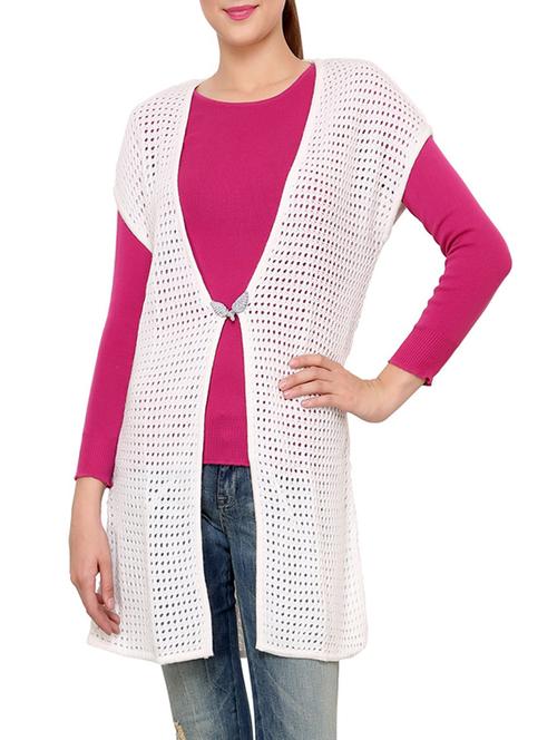 white acrylic sleeveless shrug - 12789315 - Standard Image - 1