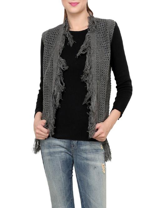 grey acrylic sleeveless shrug - 12789319 - Very Small Image - 1