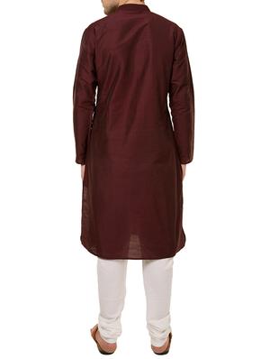 maroon dupion pink tucks kurta - 12798232 - Standard Image - 3