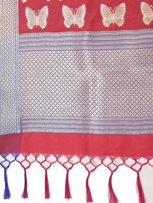 red banarasi silk dupatta - 12799502 - Standard Image - 3