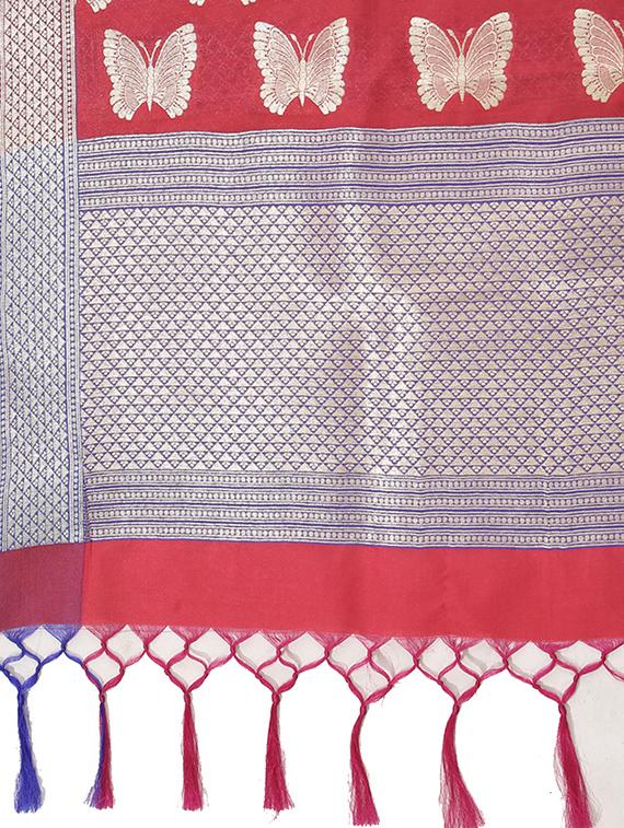 red banarasi silk dupatta - 12799502 - Zoom Image - 3