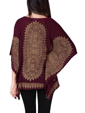 maroon printed crepe kaftan - 12801739 - Standard Image - 3