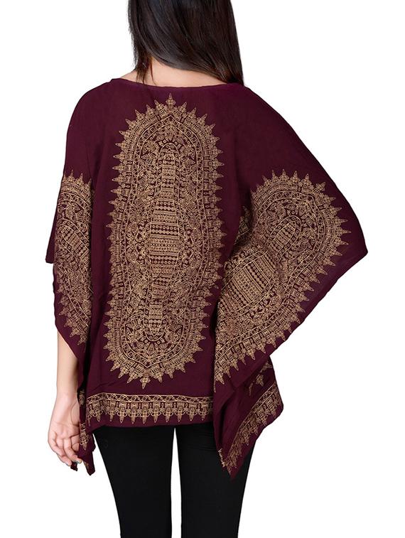maroon printed crepe kaftan - 12801739 - Zoom Image - 3
