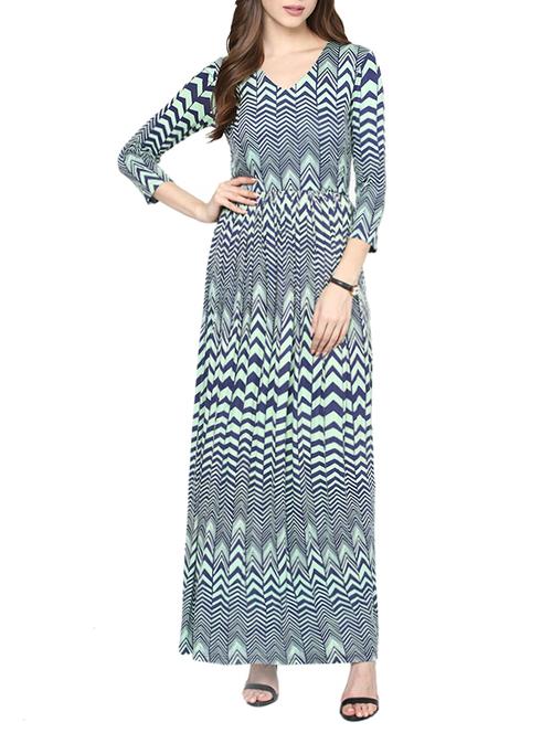 blue chevron printed viscose maxi dress - 12802500 - Standard Image - 1