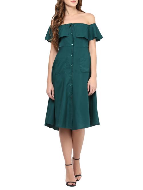 green crepe off shoulder dress - 12809195 - Very Small Image - 1