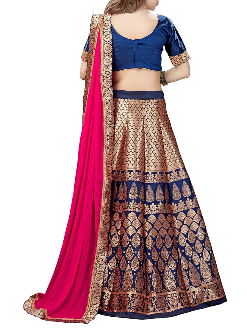 blue silk panelled lehenga - 12812650 - Zoom Image - 3