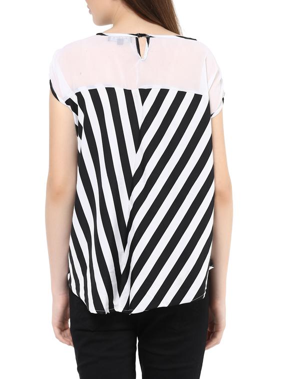 white striped poly crepe top - 12818145 - Zoom Image - 3